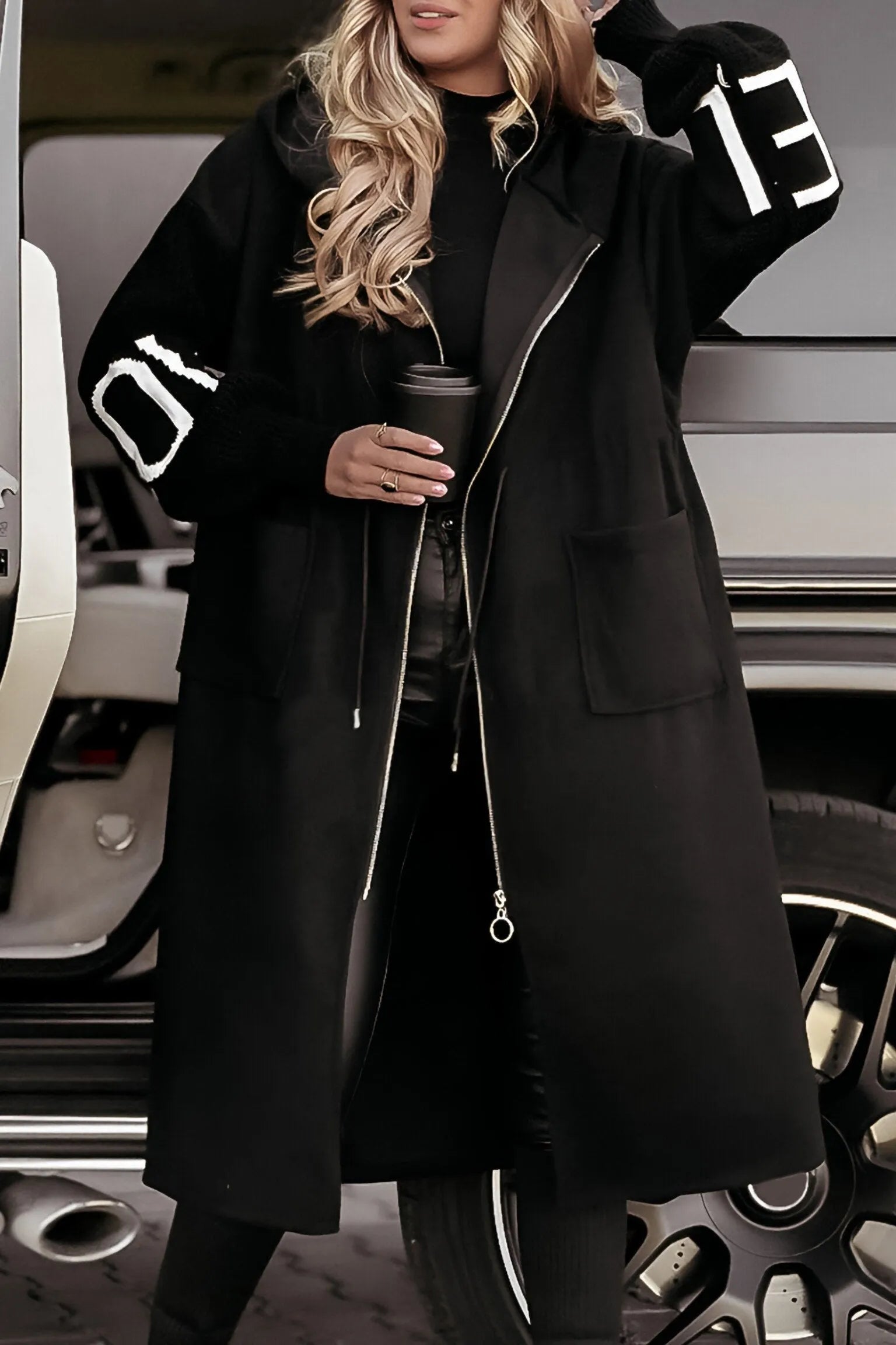 Ladies' Hooded Long Sleeve Knitted Sleeves Patchwork Casual Jacket